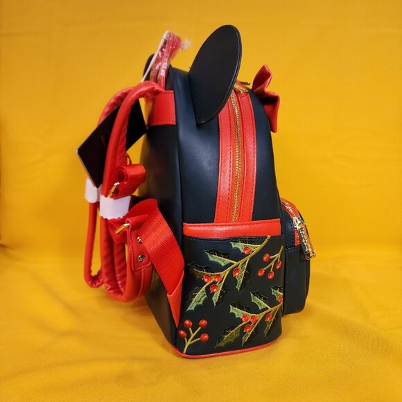 Loungefly Disney Minnie Mouse Holiday Holly Ears Bow Cosplay Mini Backpack NEW - Picture 4 of 11